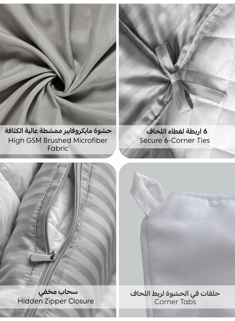 دوناتيلا مفرش سرير مزدوج مايكروفايبر يناسب سرير 200×200 سم 8 قطع حشوة قابلة للنزع بتصميم مقلم - Image 5